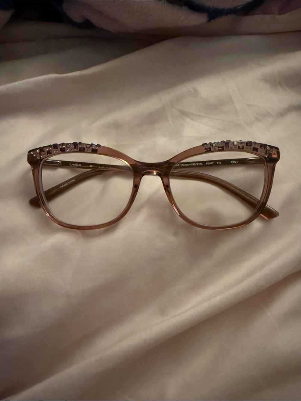 bebe Crystal-Embellished Cat-Eye Glasses in Light pink